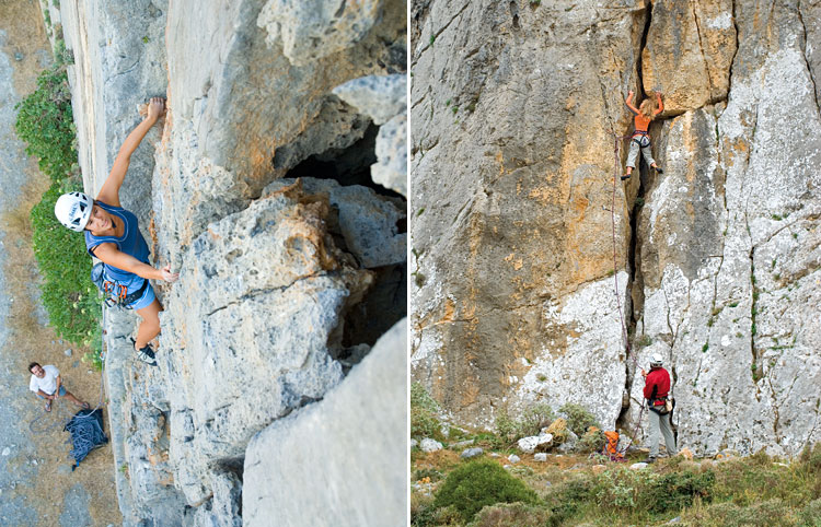 de gauche  droite Julia Ricken dans "Fodele" (5b+) et Valrie Bader  Dhamnony bay cliff.